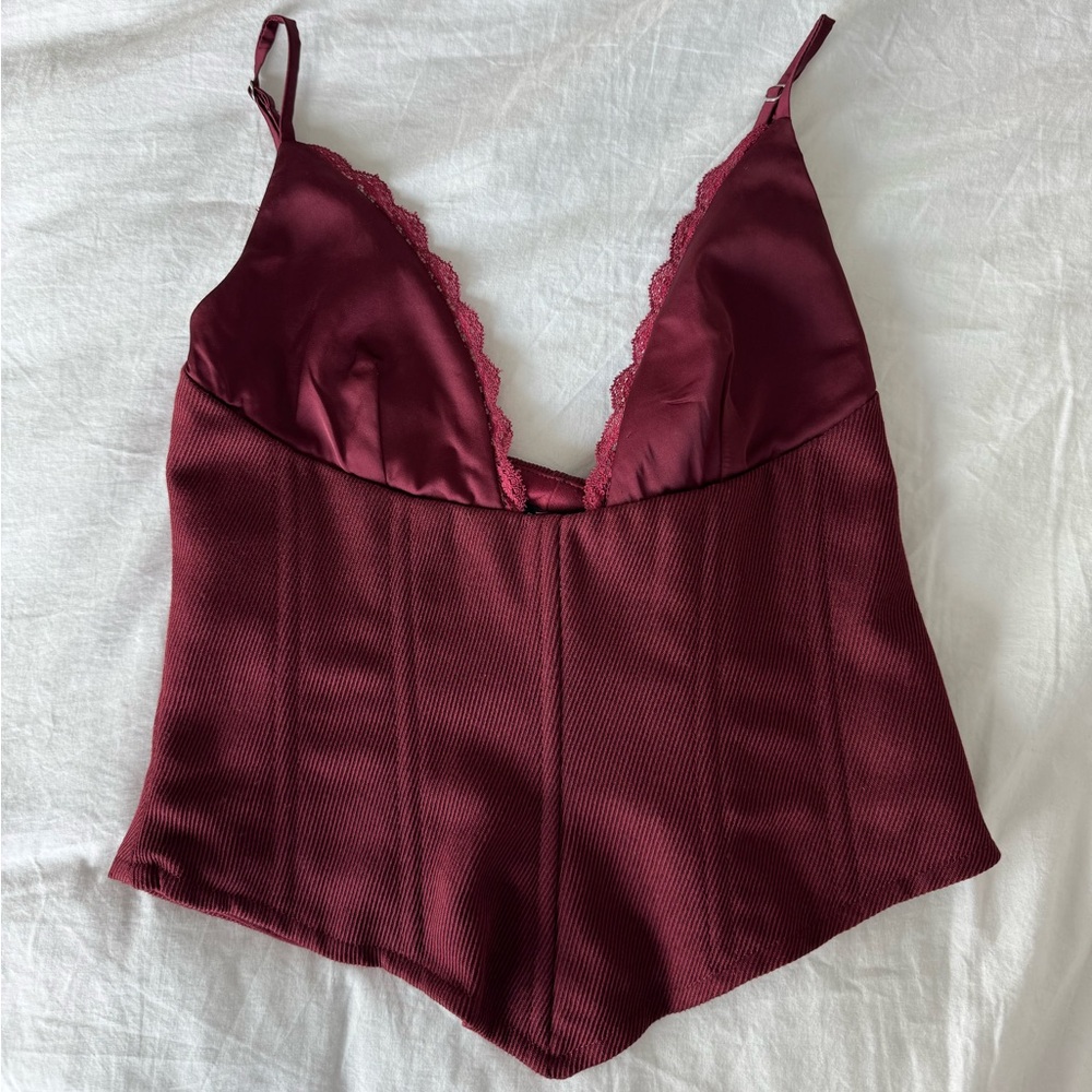 REVOLVE Burgundy Lace Trim Cami Top
